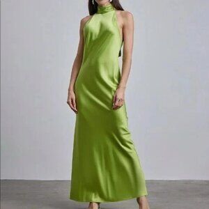 NWT Silk Maison Halter Silk Maxi Dress green sz S $199
